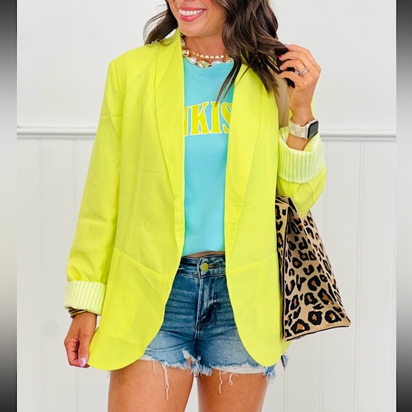 ☃️BOGO50%☃️🆕🌿💚JESS LEA: NEON LIME Peyton Blazer MEDIUM - Picture 4 of 12